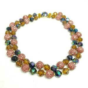 Vintage Two Strand Beaded Necklace, Brown Mixed Beads, West Germany, Estate